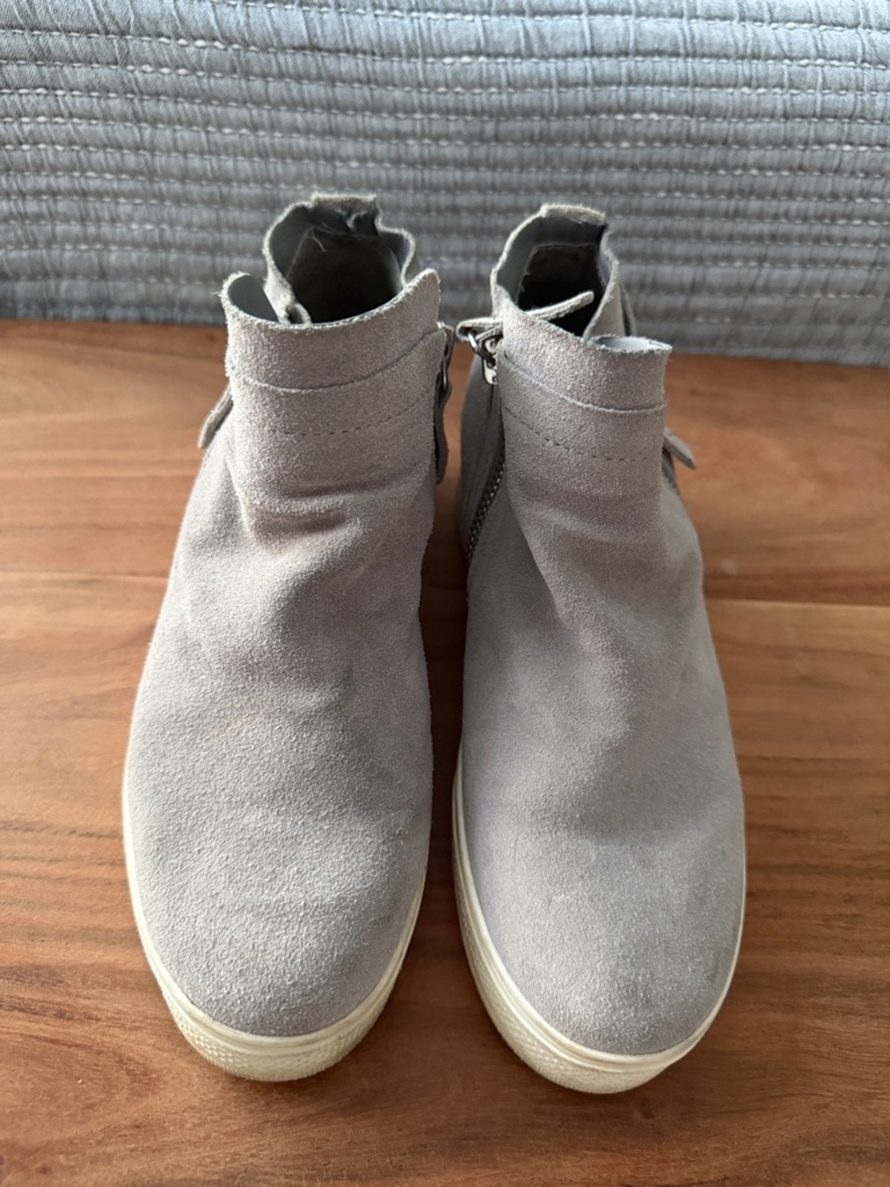 Taupe Suede Ankle Sneakers with Side Zip